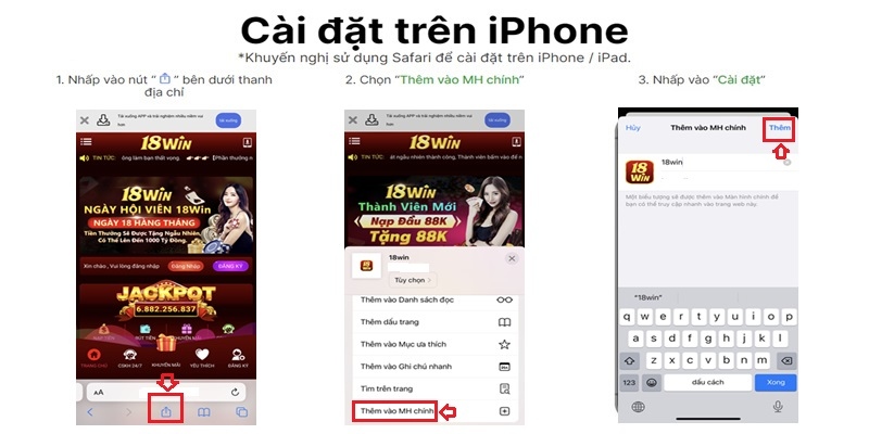 Nội dung 3 bước tải ứng dụng 18WIN cho hệ điều hành iOS